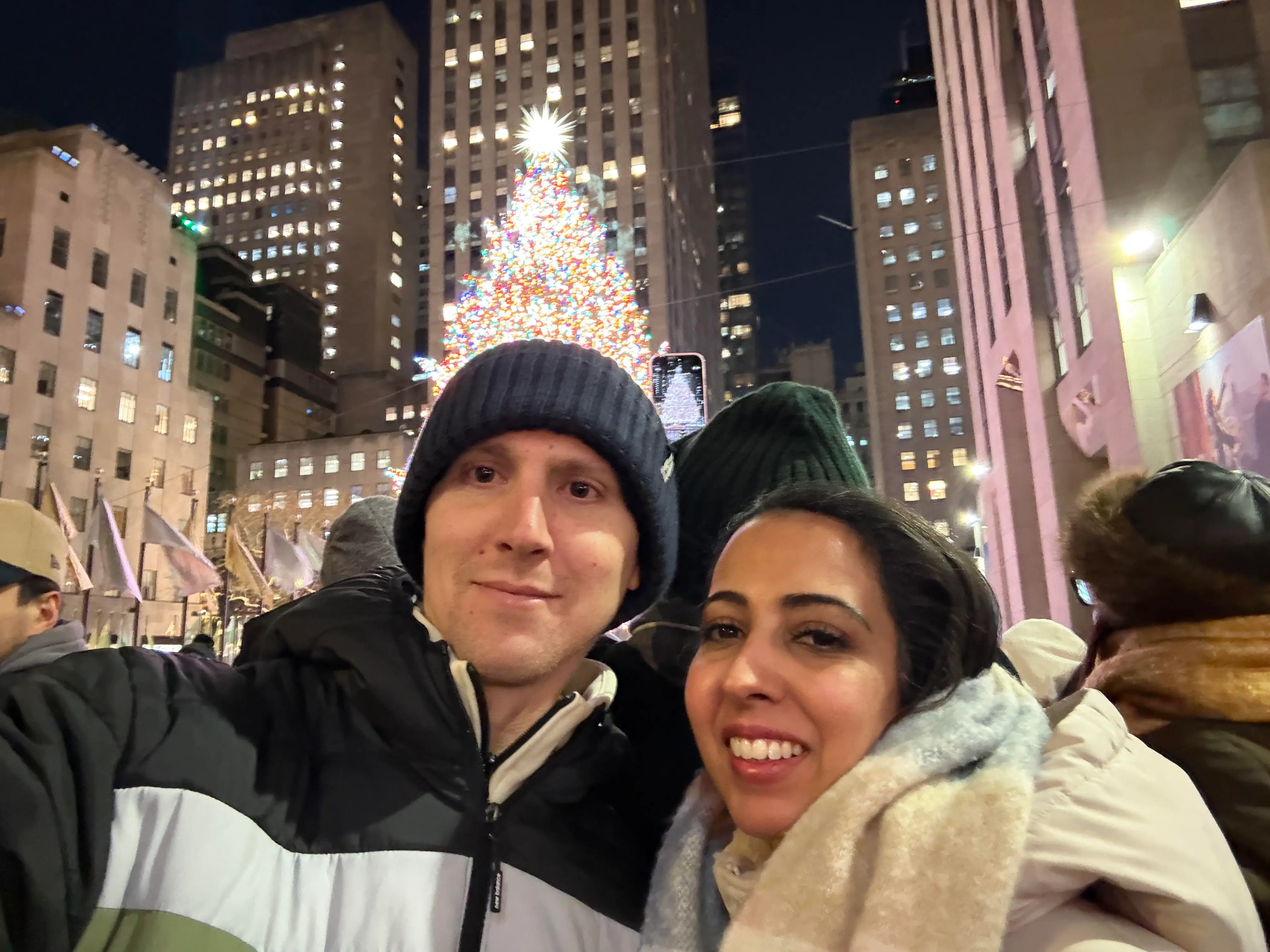 Ethan Lazuk and Dania Lazuk at Rockefeller Center for Christmas 2025.